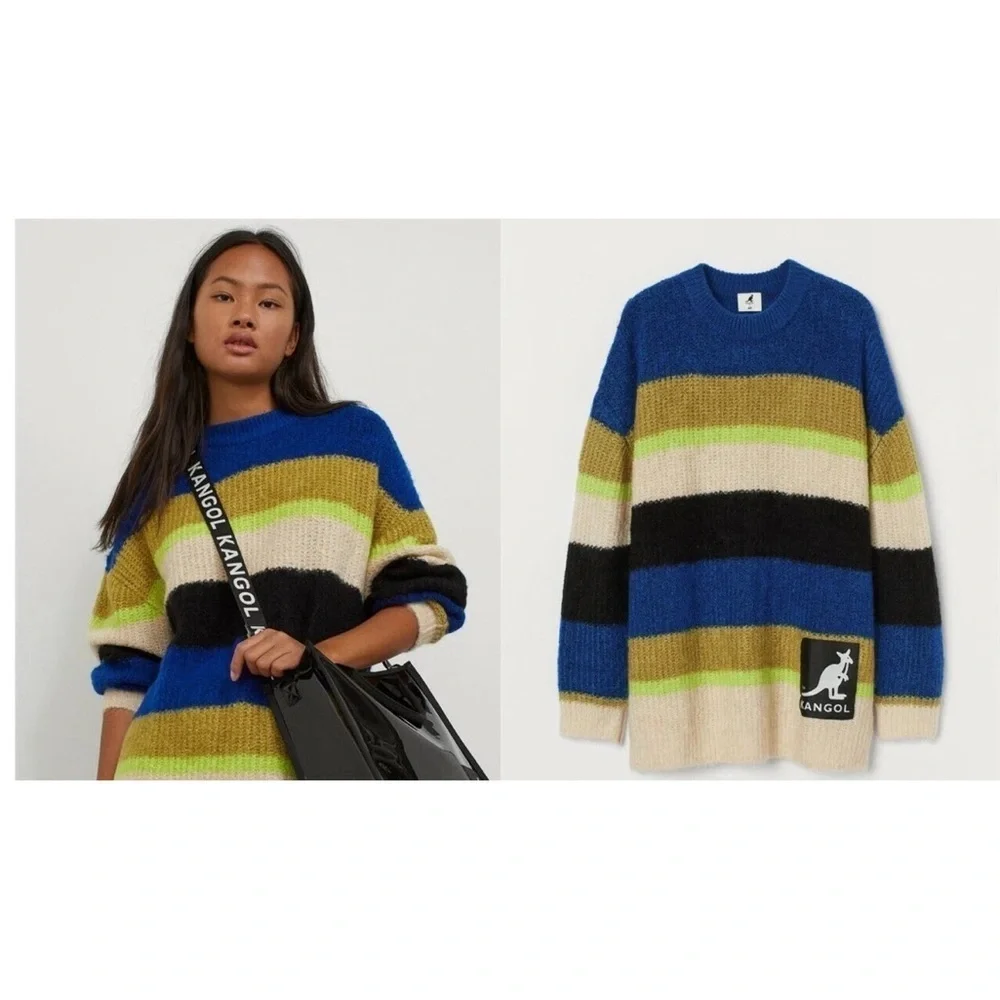 Kangol X H&M sweater collab women’s size XS oversized neon colorblock